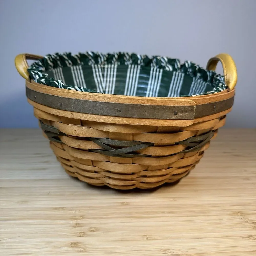 Longaberger 1999 Christmas Collection Popcorn Basket Green Liner & Tray Vintage